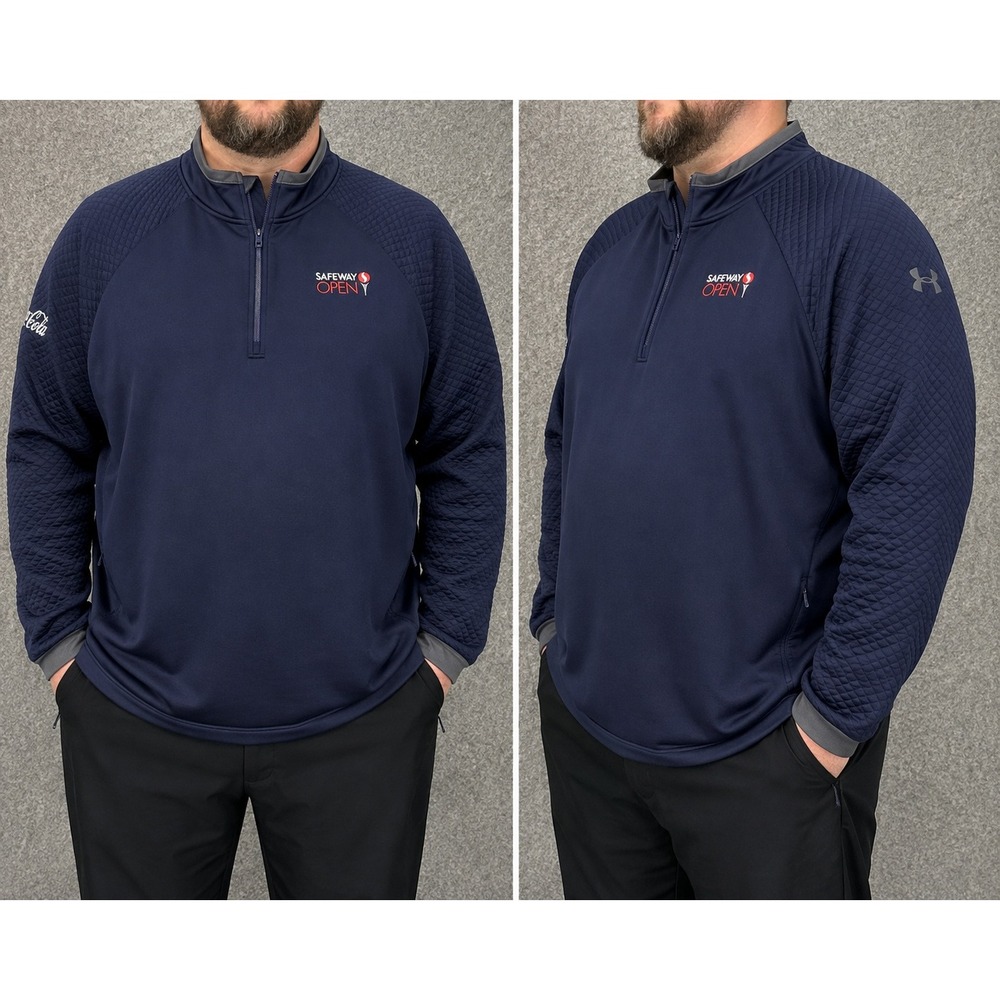 Under Armour Mens 2XL Safeway Open ColdGear Quilted 1/4 Zip Pullover Navy Blue